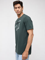Men T-Shirt Graphic Green Regular Fit