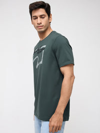 Men T-Shirt Graphic Green Regular Fit