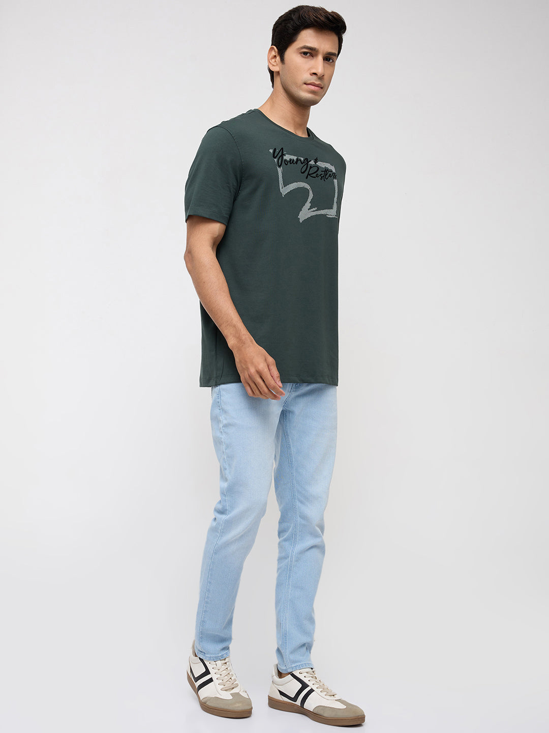 Men T-Shirt Graphic Green Regular Fit