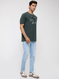 Men T-Shirt Graphic Green Regular Fit