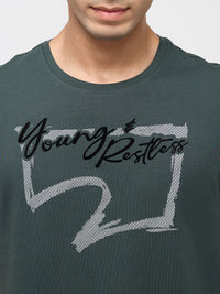 Men T-Shirt Graphic Green Regular Fit