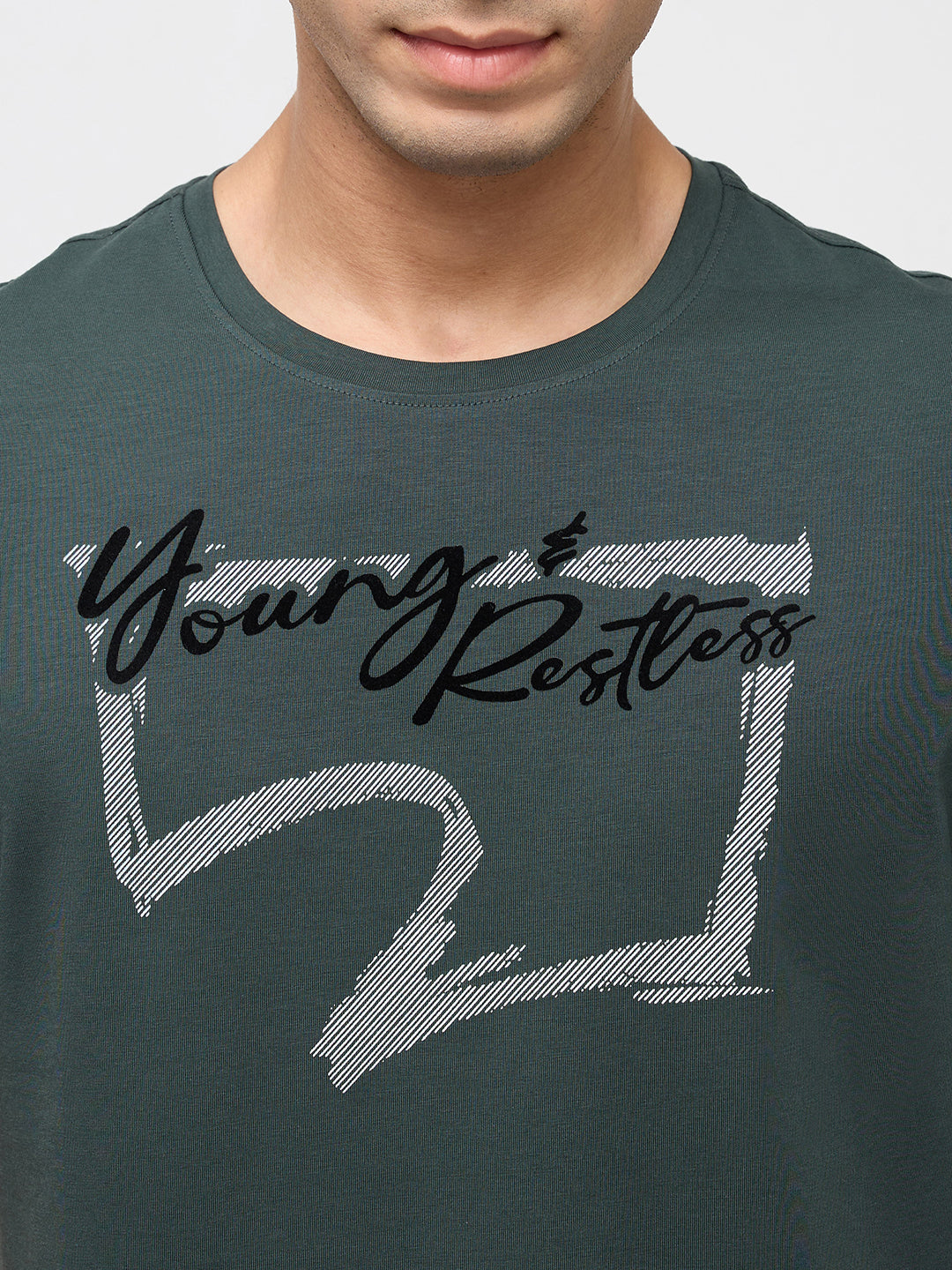 Men T-Shirt Graphic Green Regular Fit