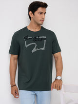 Men T-Shirt Graphic Green Regular Fit