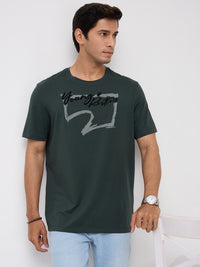 Men T-Shirt Graphic Green Regular Fit