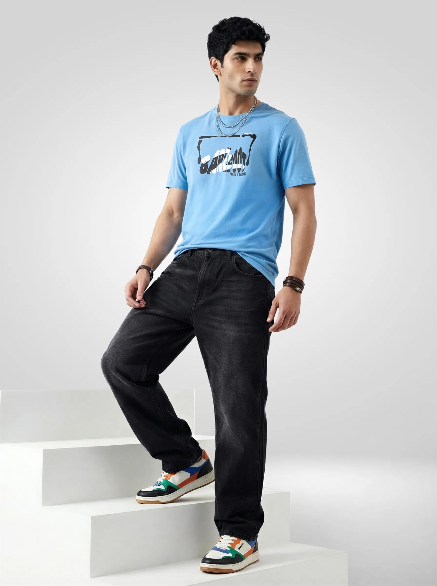 Men T-Shirt Graphic Blue Regular Fit