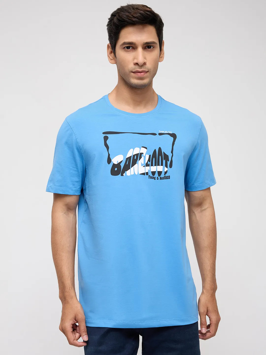 Men T-Shirt Graphic Blue Regular Fit