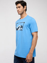 Men T-Shirt Graphic Blue Regular Fit