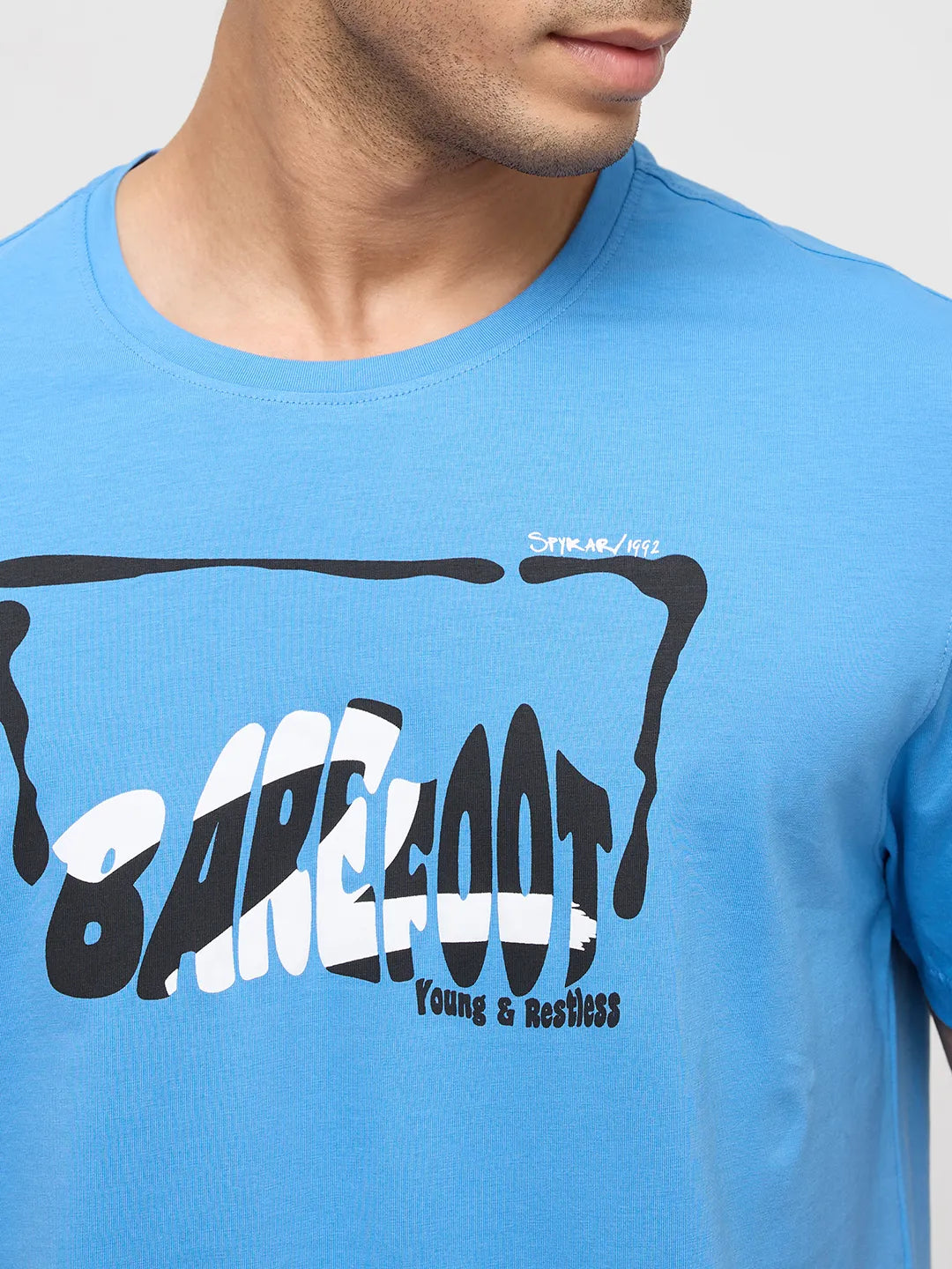 Men T-Shirt Graphic Blue Regular Fit