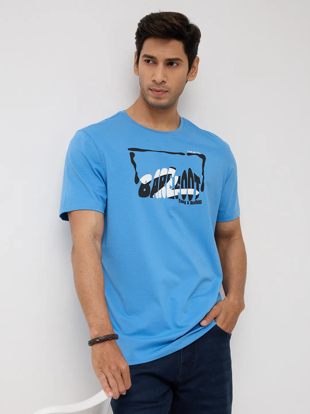 Men T-Shirt Graphic Blue Regular Fit