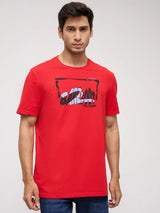 Men T-Shirt Graphic Red Regular Fit