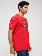 Men T-Shirt Graphic Red Regular Fit