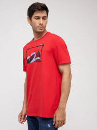 Men T-Shirt Graphic Red Regular Fit