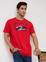Men T-Shirt Graphic Red Regular Fit