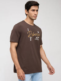 Men T-Shirt Graphic Brown Regular Fit