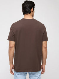 Men T-Shirt Graphic Brown Regular Fit
