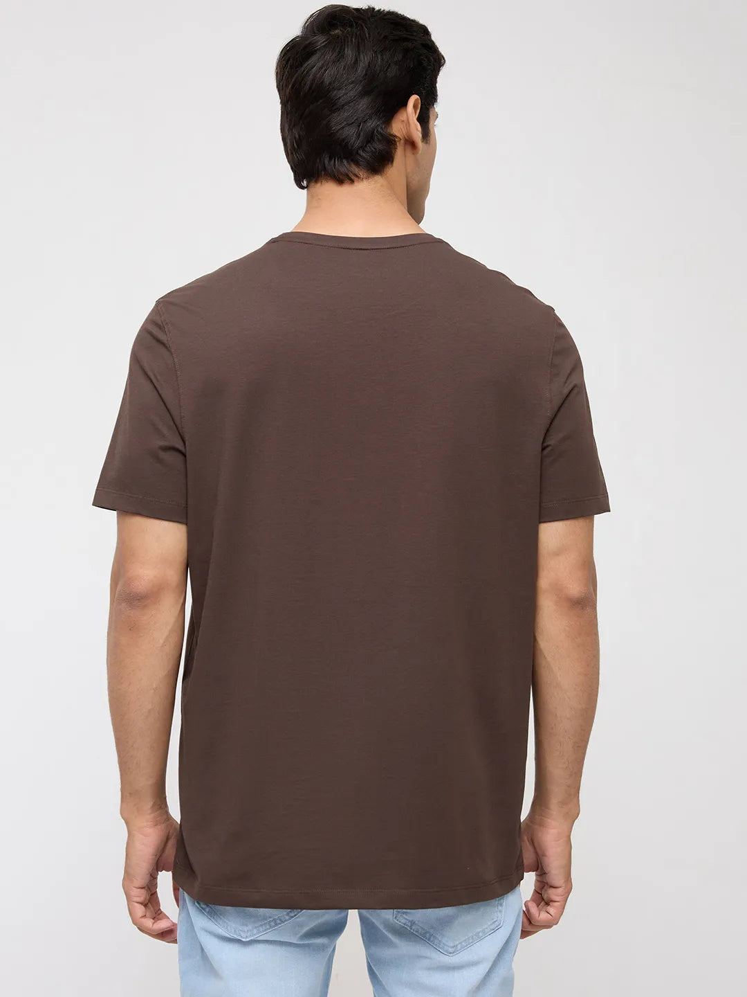 Men T-Shirt Graphic Brown Regular Fit