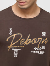 Men T-Shirt Graphic Brown Regular Fit