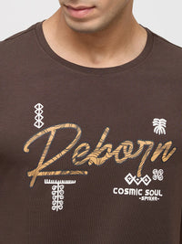 Men T-Shirt Graphic Brown Regular Fit