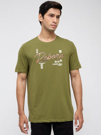 Men T-Shirt Graphic Green Regular Fit