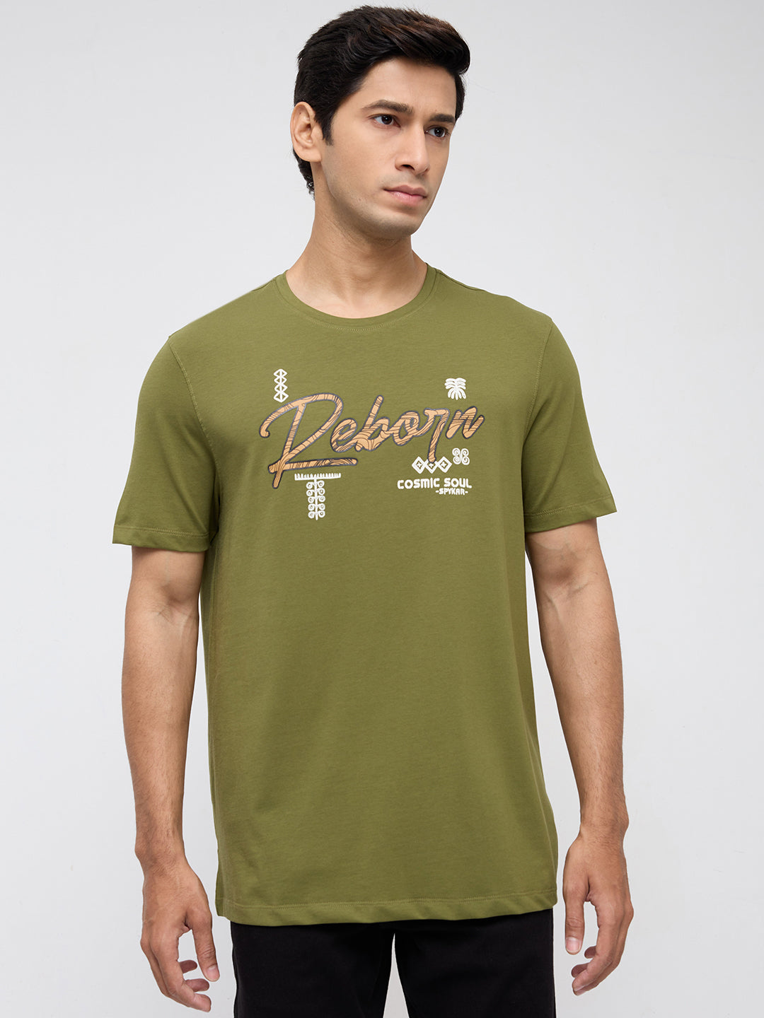 Men T-Shirt Graphic Green Regular Fit