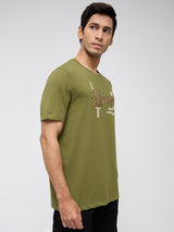 Men T-Shirt Graphic Green Regular Fit