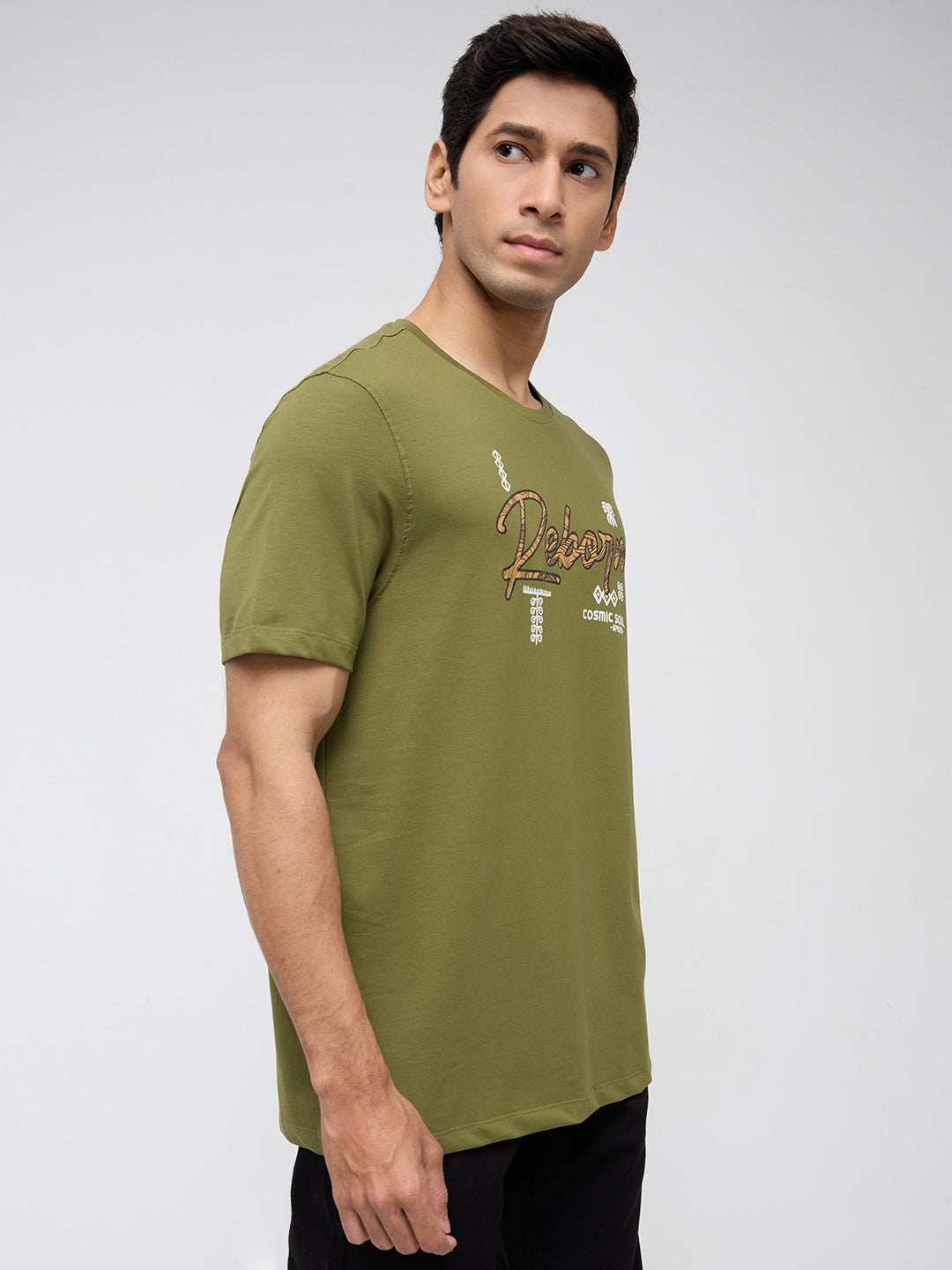 Men T-Shirt Graphic Green Regular Fit