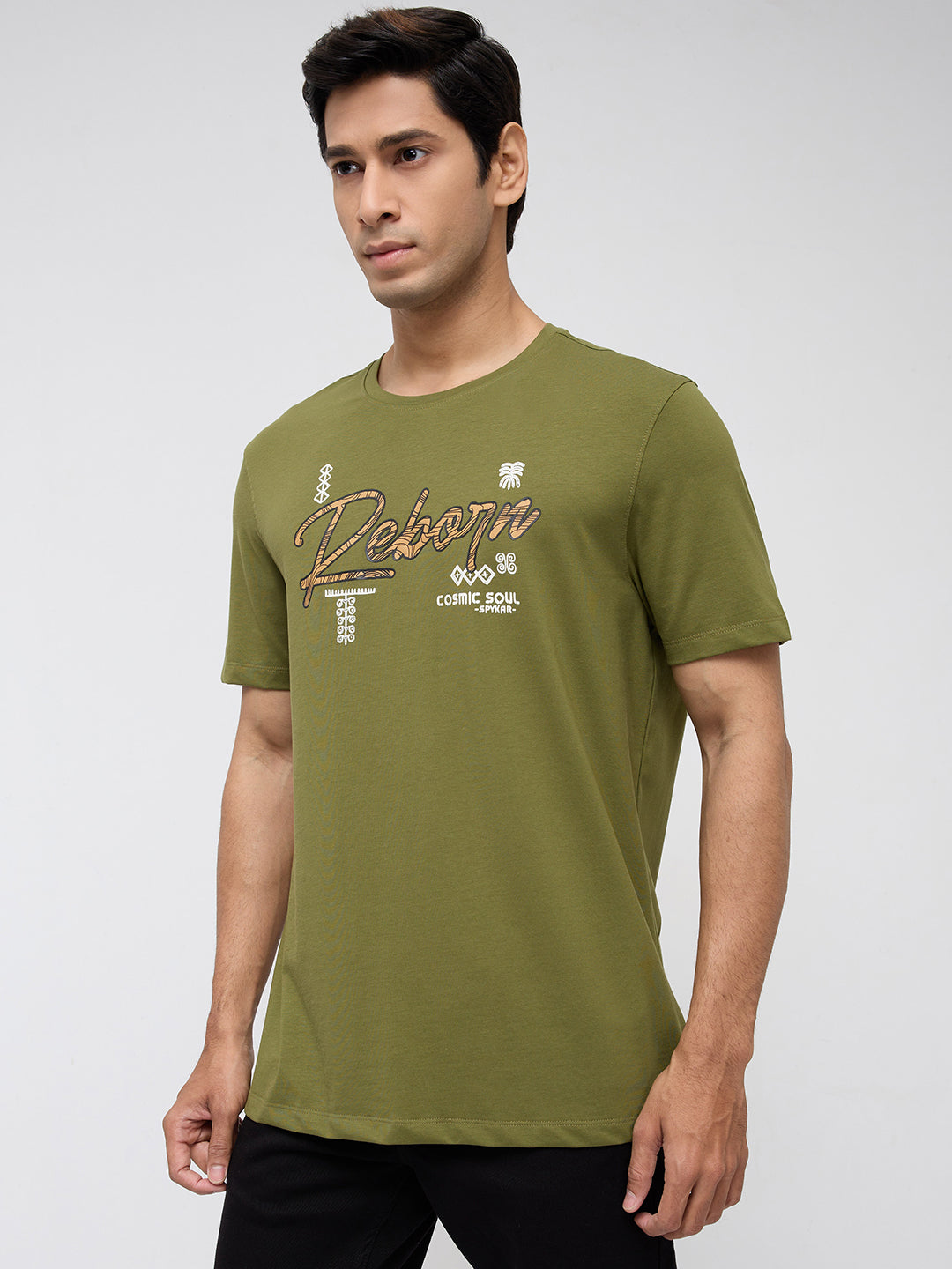 Men T-Shirt Graphic Green Regular Fit