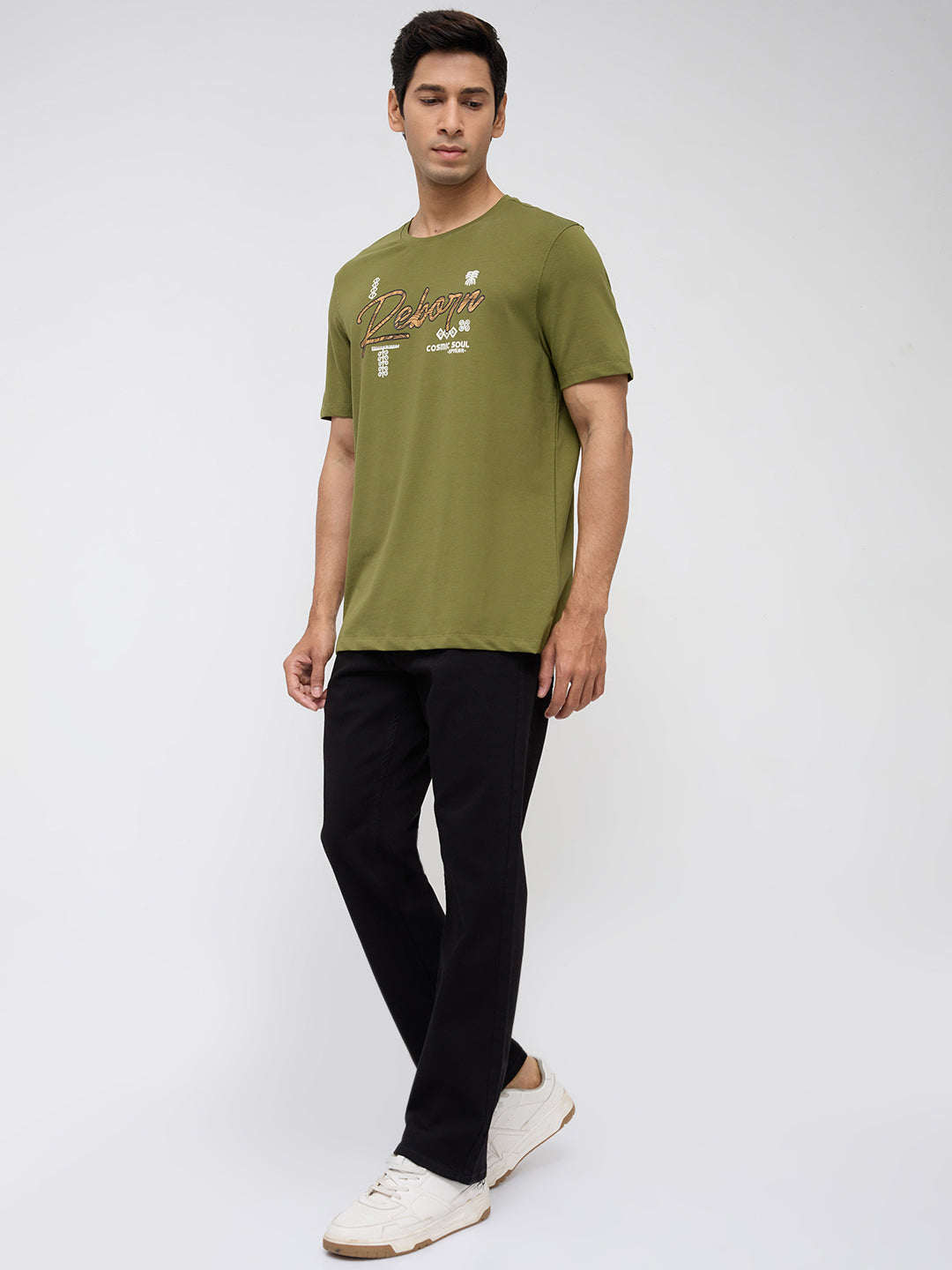 Men T-Shirt Graphic Green Regular Fit