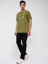 Men T-Shirt Graphic Green Regular Fit