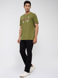 Men T-Shirt Graphic Green Regular Fit
