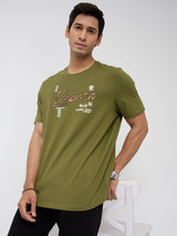 Men T-Shirt Graphic Green Regular Fit