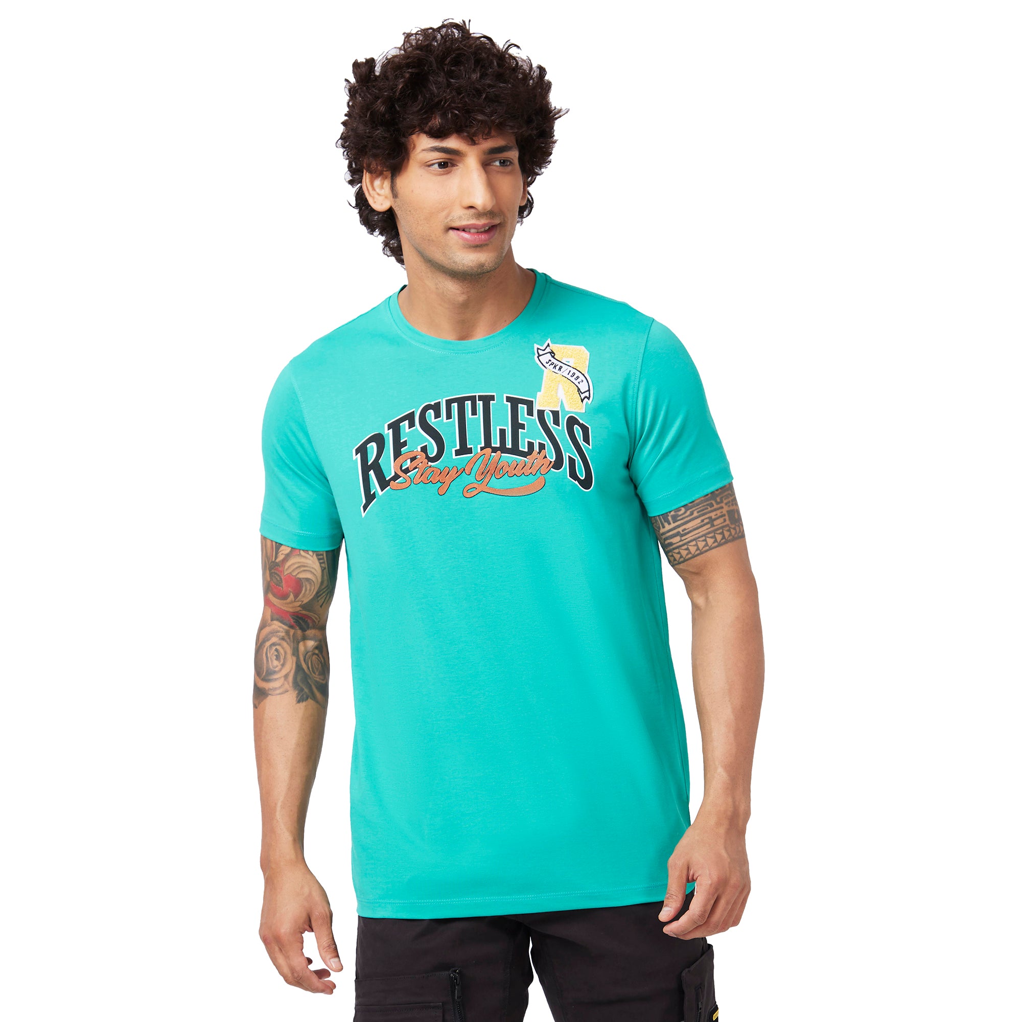 Men T-Shirt Solid Green Slim Fit