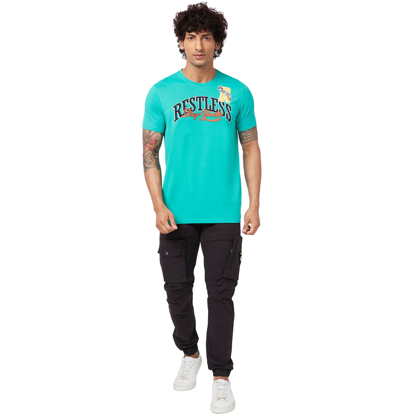 Men T-Shirt Solid Green Slim Fit