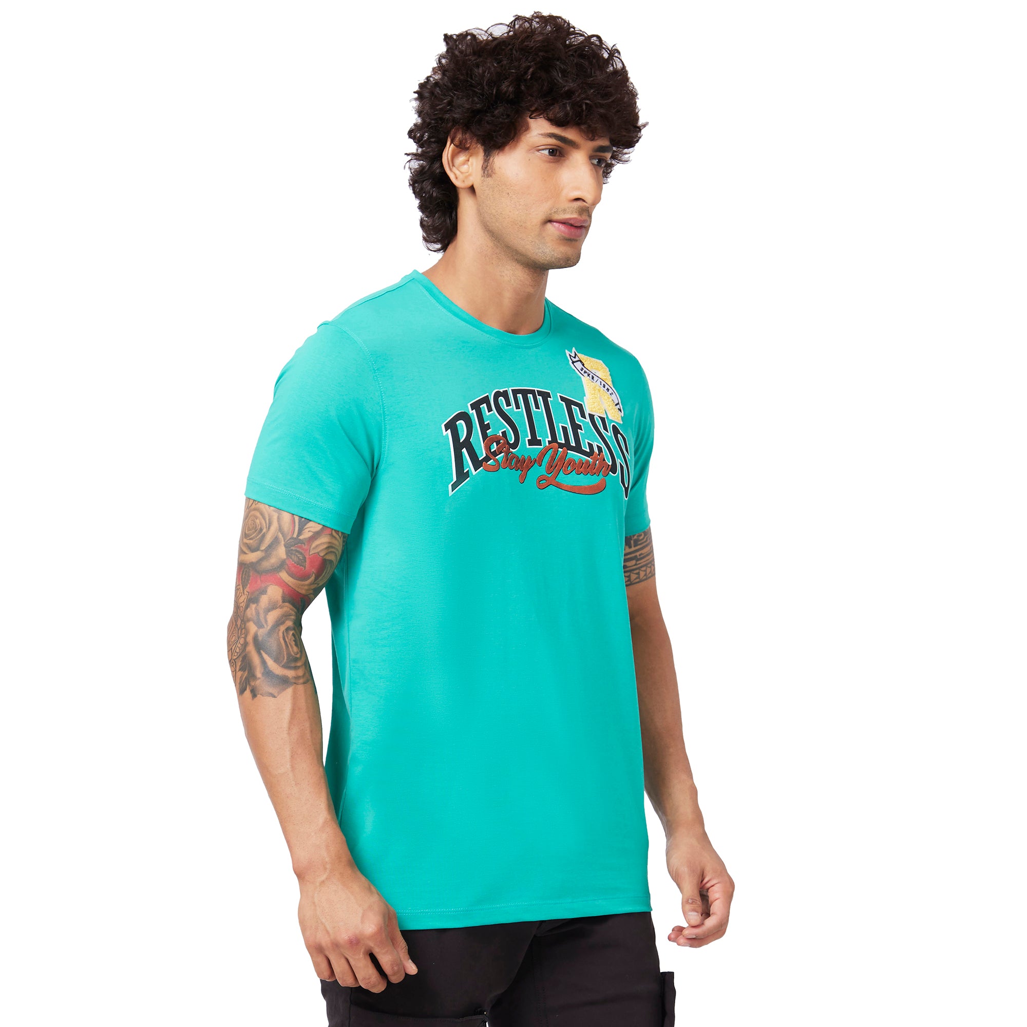 Men T-Shirt Solid Green Slim Fit