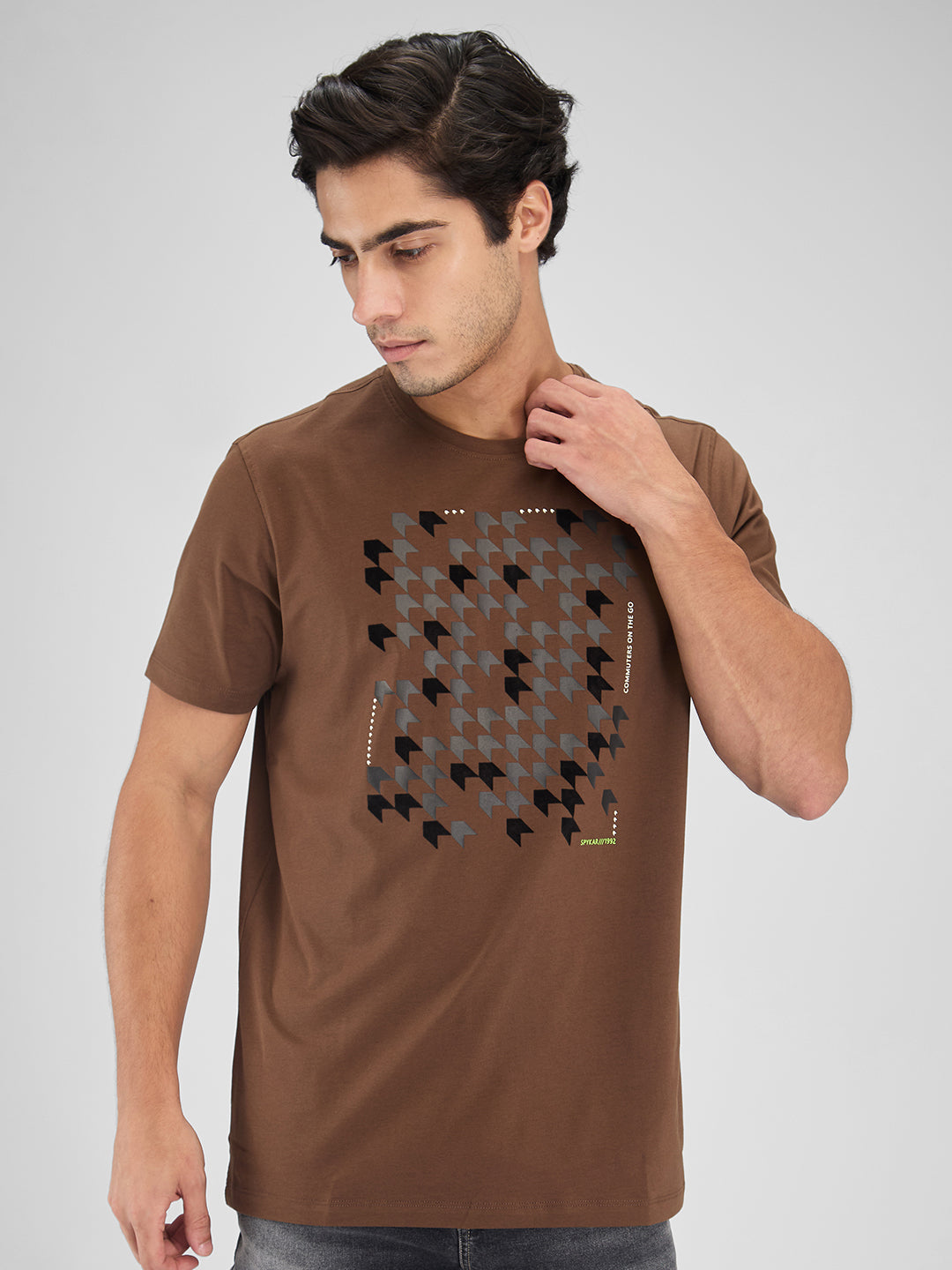 Spykar Men Solid Brown Slim Fit Half Sleeves T-Shirt