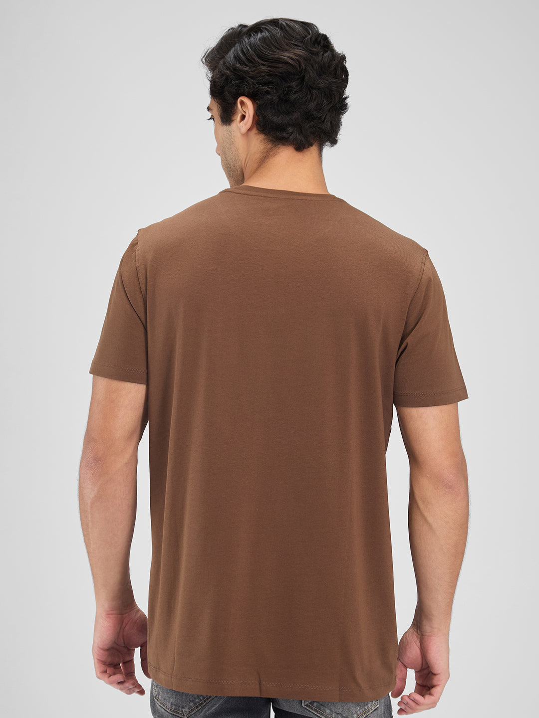 Spykar Men Solid Brown Slim Fit Half Sleeves T-Shirt