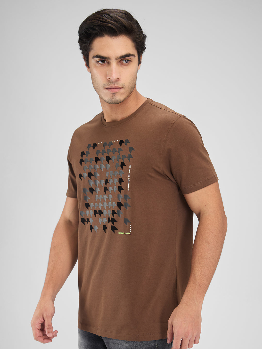 Spykar Men Solid Brown Slim Fit Half Sleeves T-Shirt