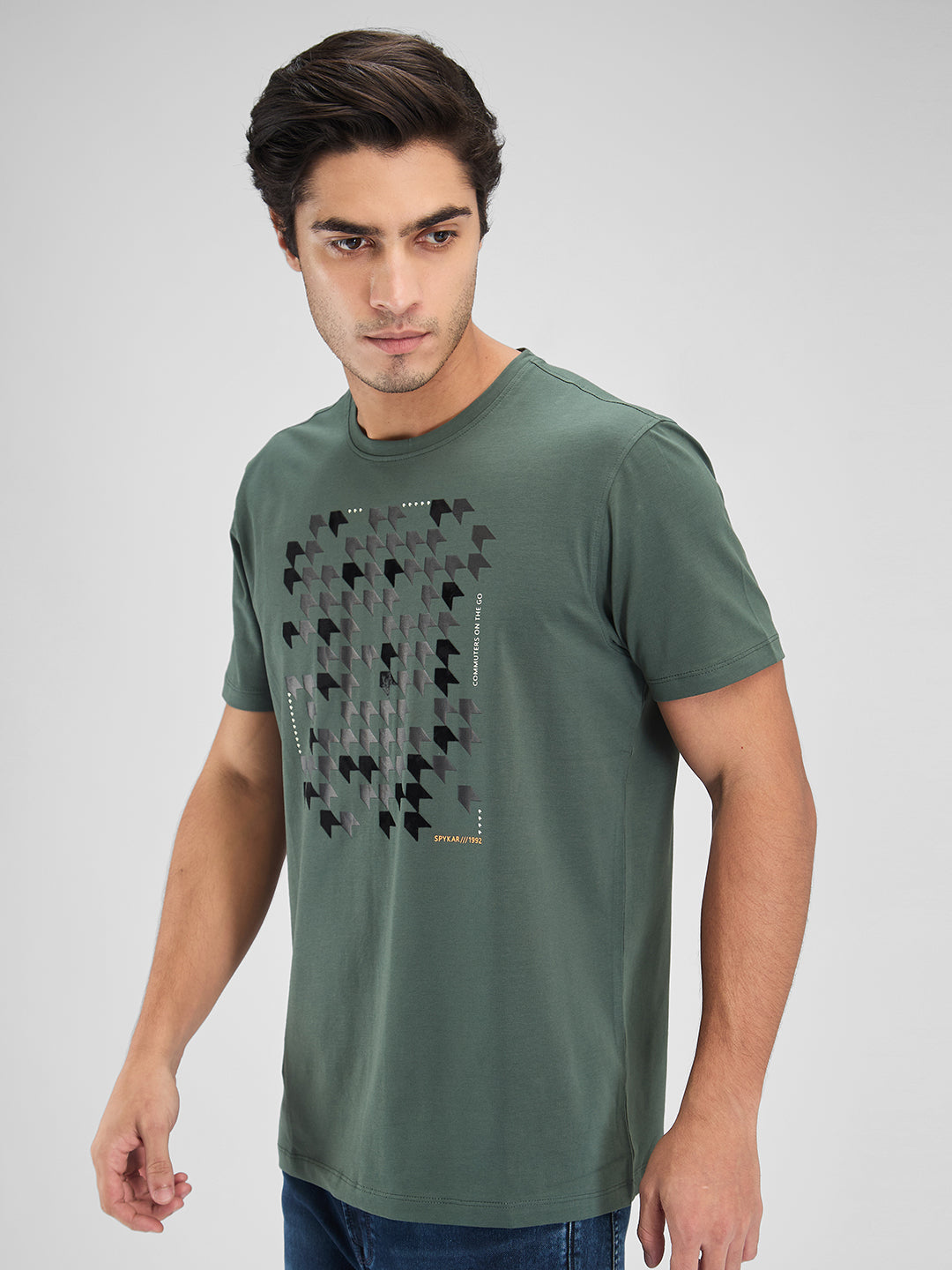 Spykar Men Solid Green Slim Fit Half Sleeves T-Shirt