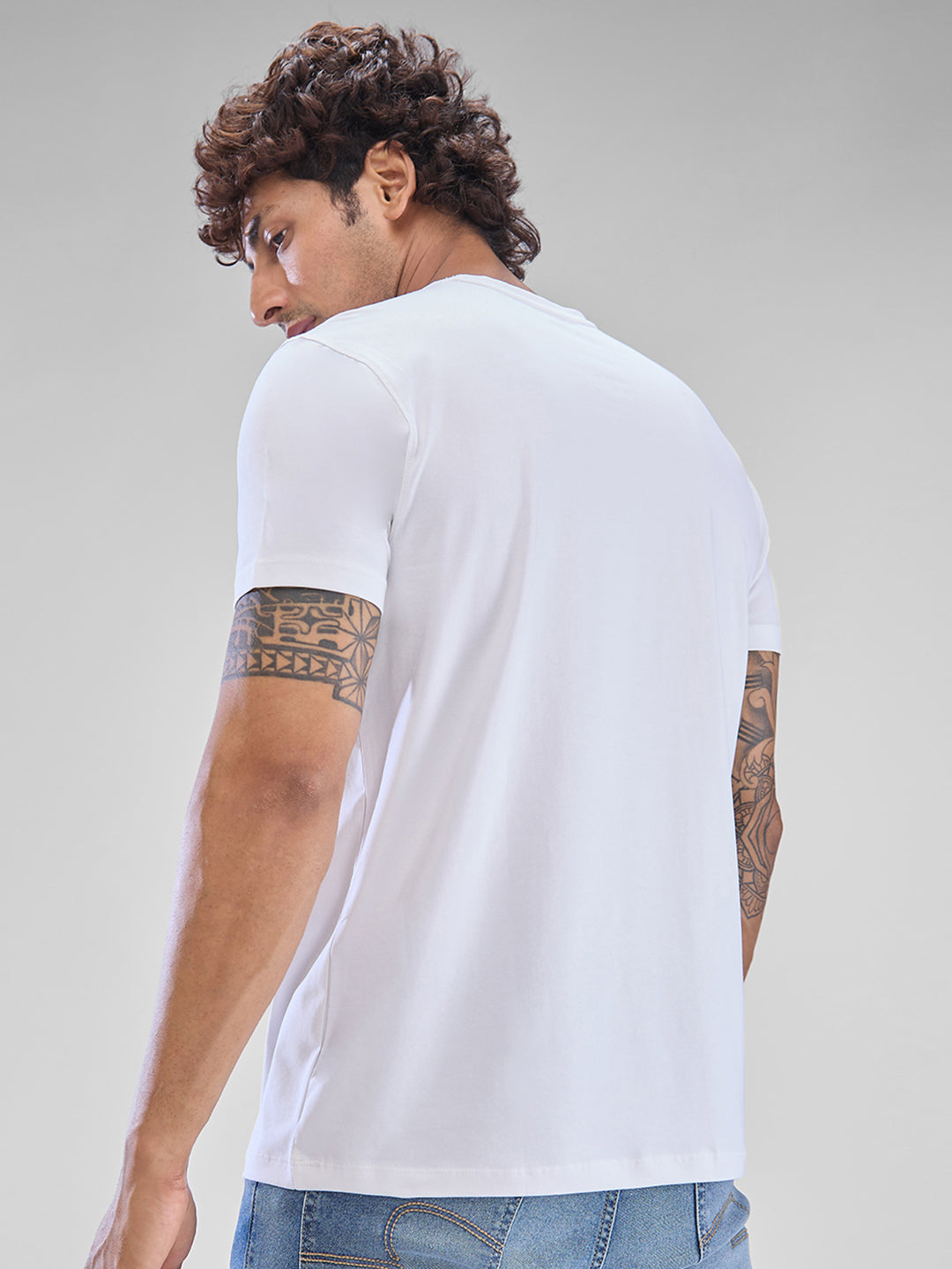 Spykar White Cotton Half Sleeve T-Shirt For Men