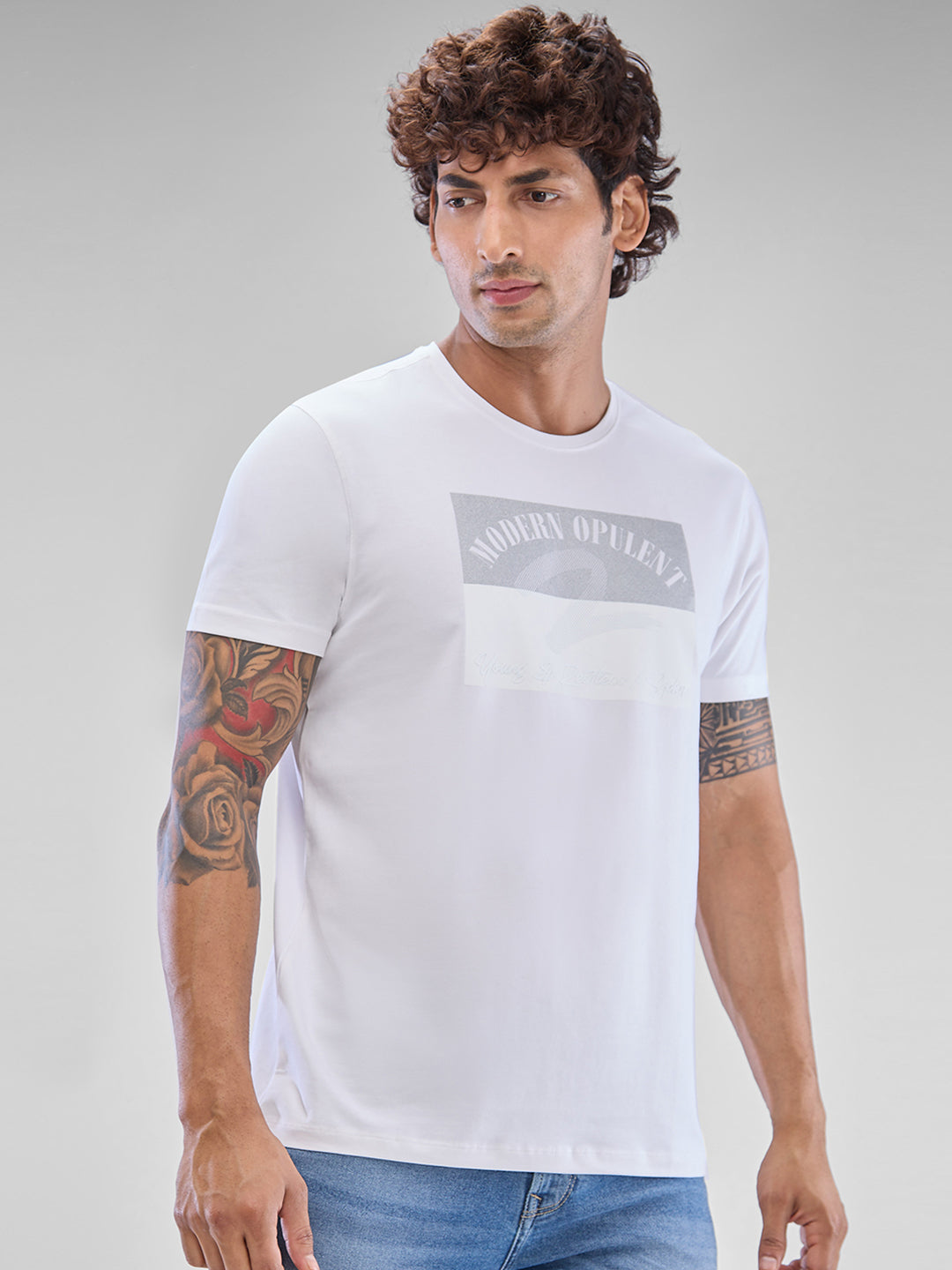 Spykar White Cotton Half Sleeve T-Shirt For Men