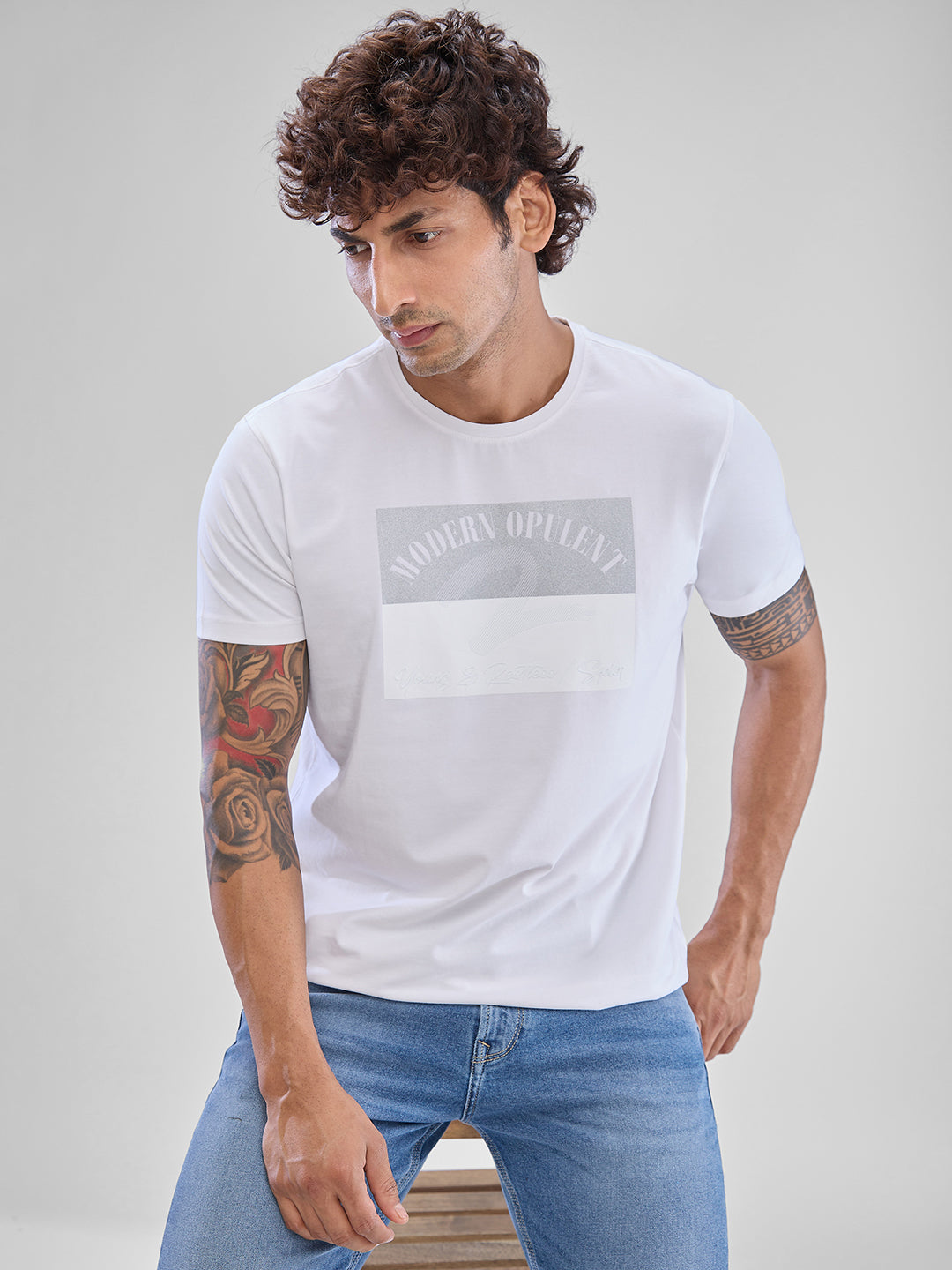 Spykar White Cotton Half Sleeve T-Shirt For Men