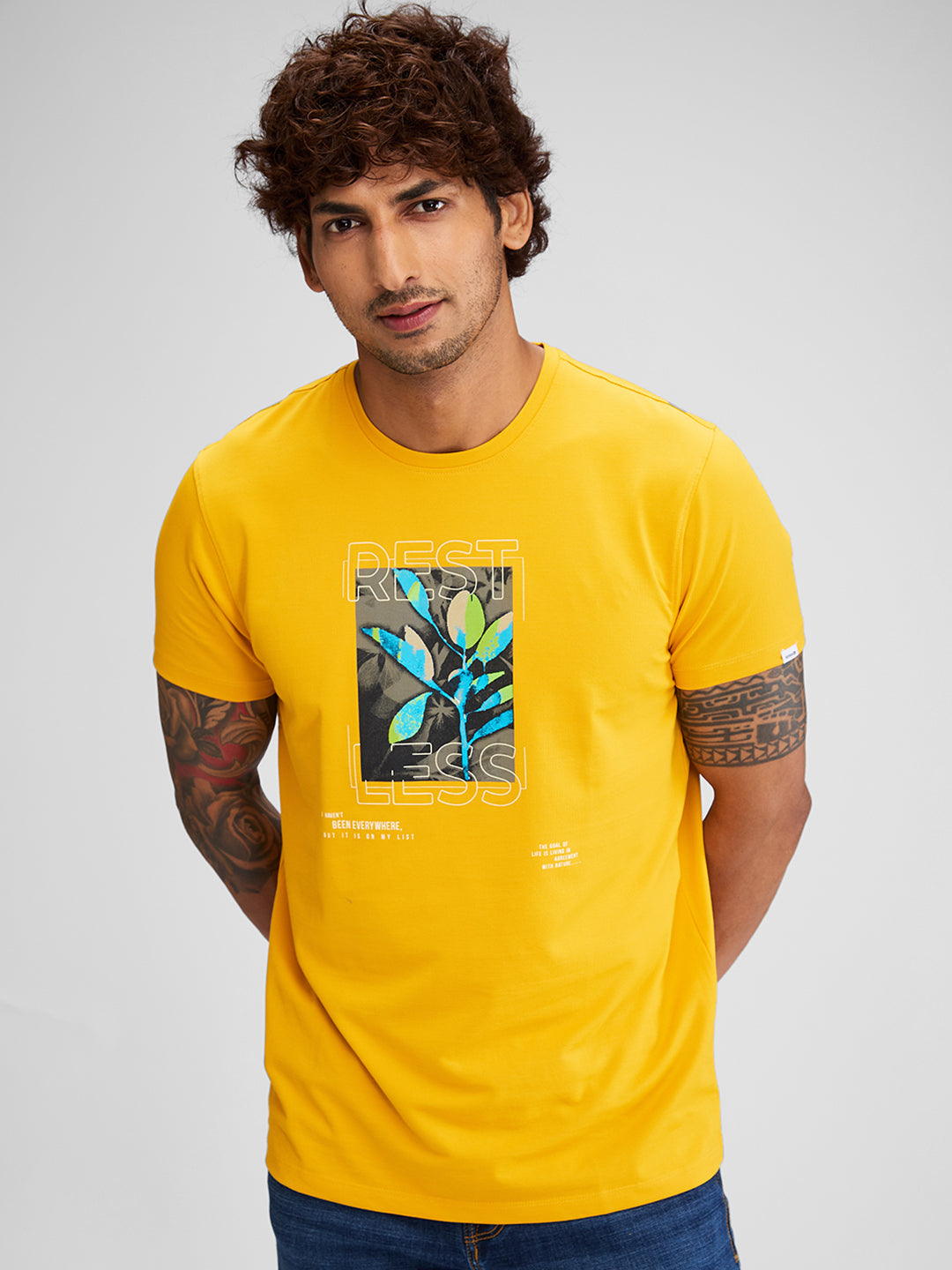 Spykar Men Solid Yellow Slim Fit Half Sleeves T-Shirt