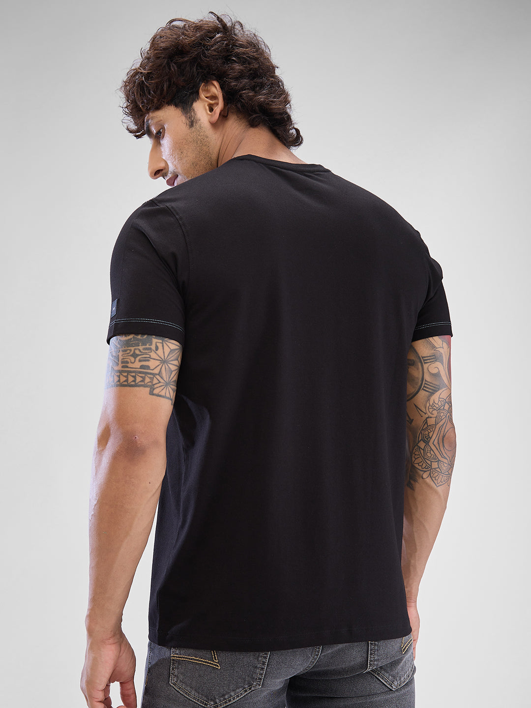 Spykar Black Cotton Half Sleeve T-shirt For Men