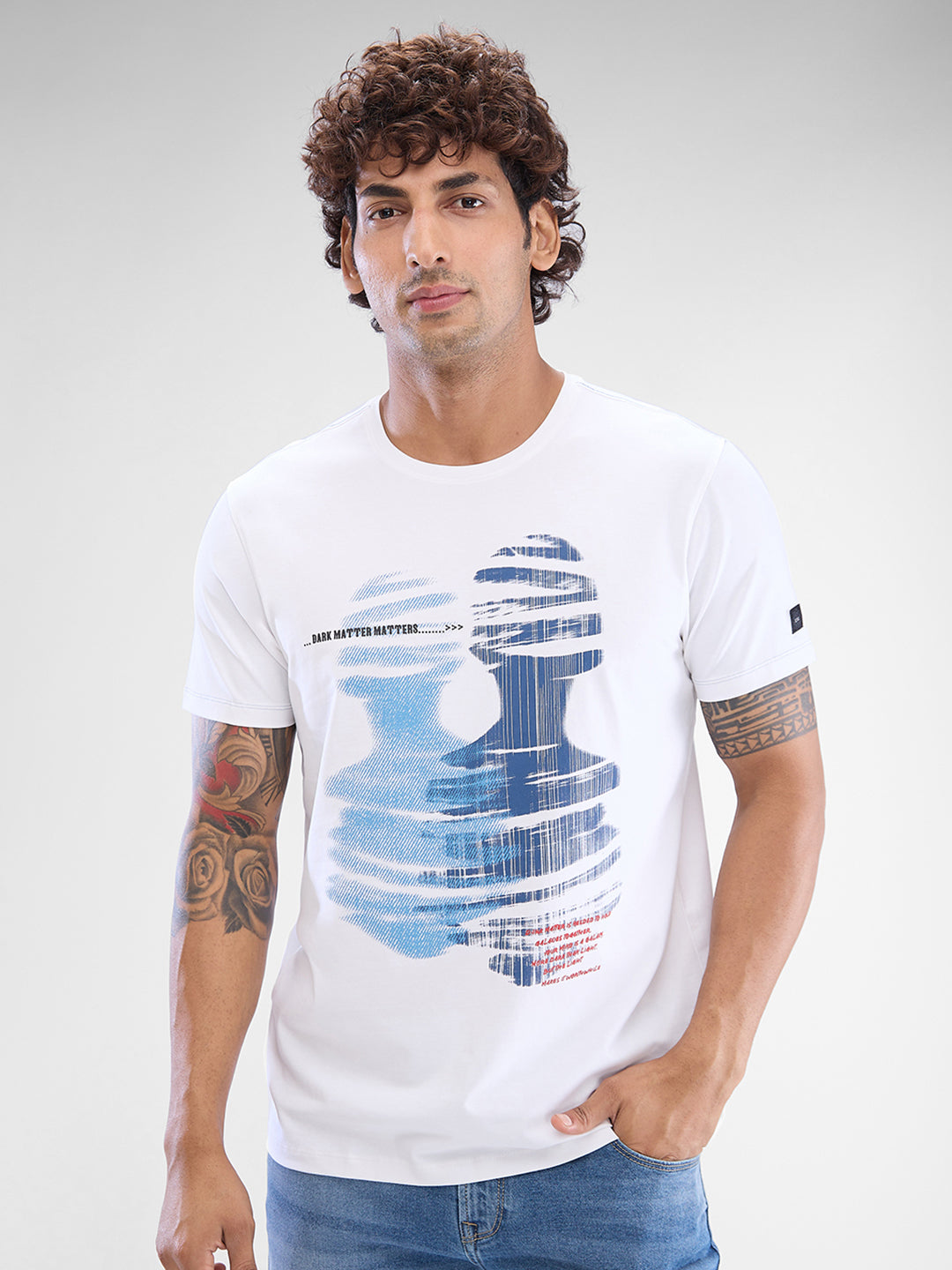 Spykar White Cotton Half Sleeve T-shirt For Men