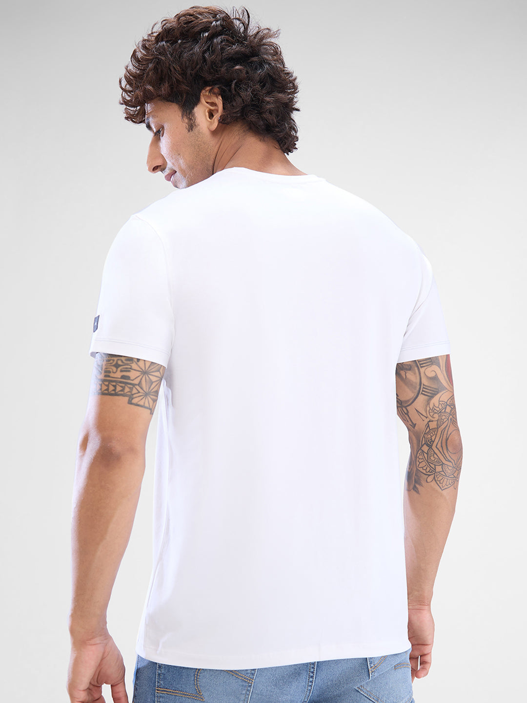 Spykar White Cotton Half Sleeve T-shirt For Men