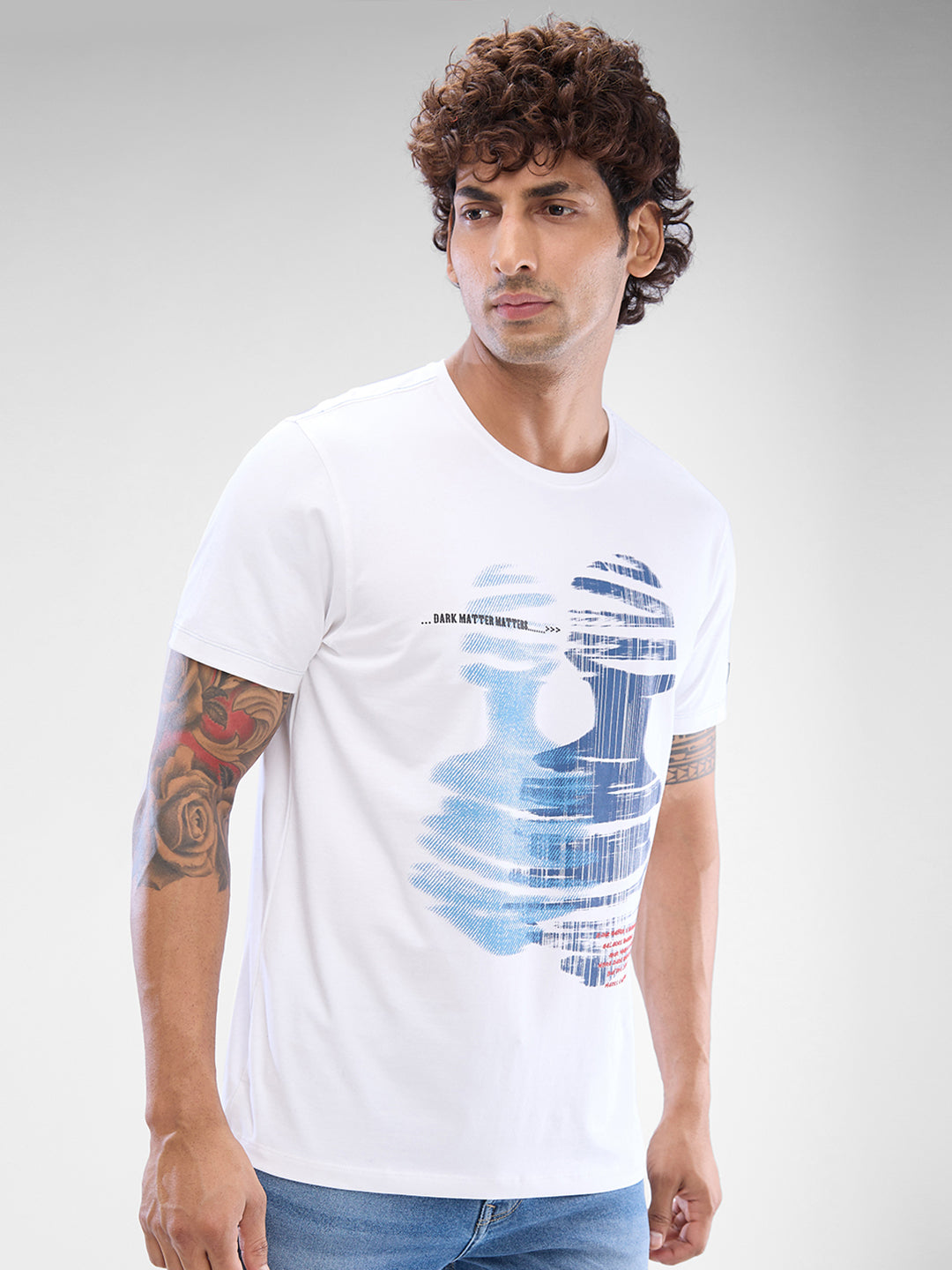 Spykar White Cotton Half Sleeve T-shirt For Men