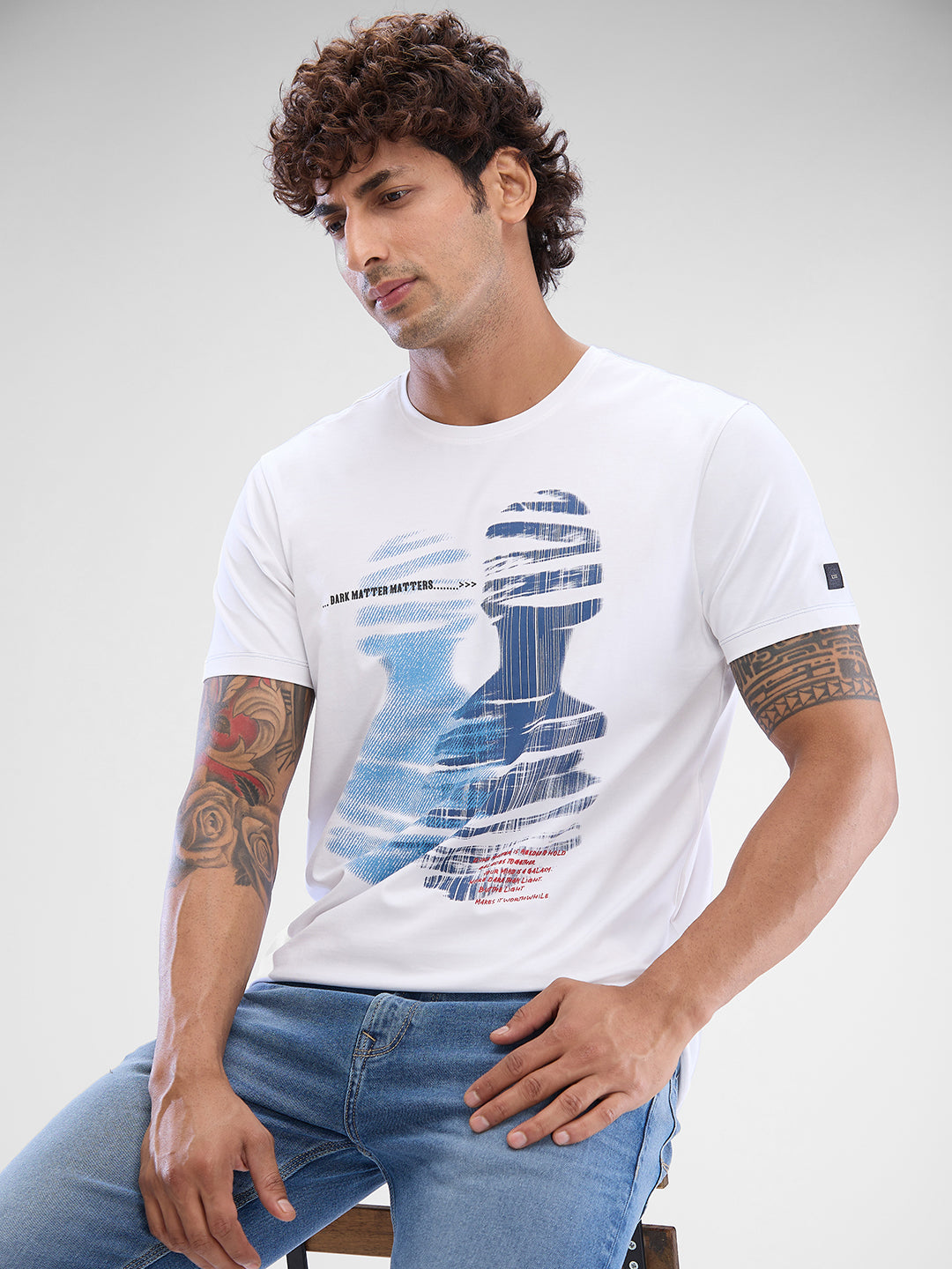 Spykar White Cotton Half Sleeve T-shirt For Men