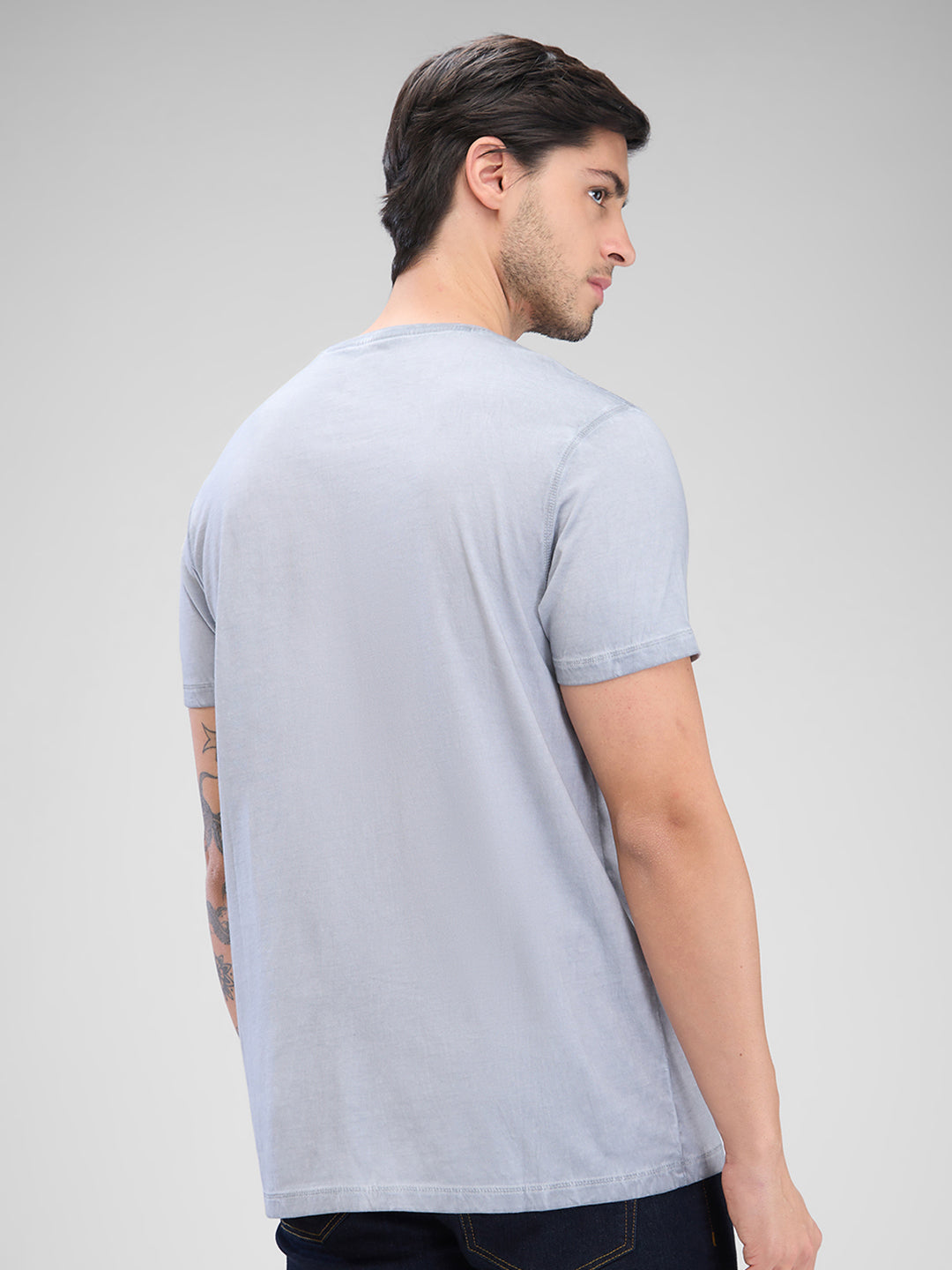 Spykar Grey Cotton Half Sleeve  Tshirt For Men