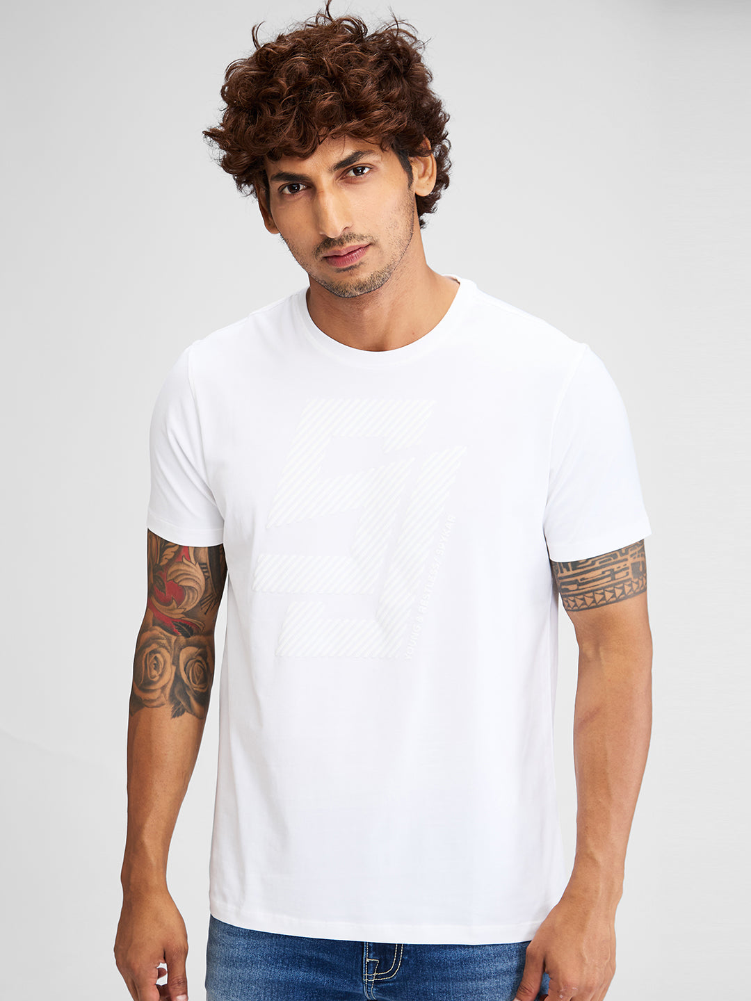 Spykar Men Solid White Slim Fit Half Sleeves T-Shirt