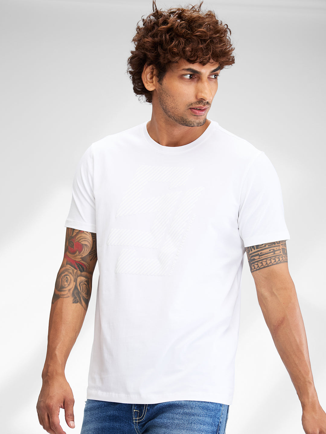 Spykar Men Solid White Slim Fit Half Sleeves T-Shirt